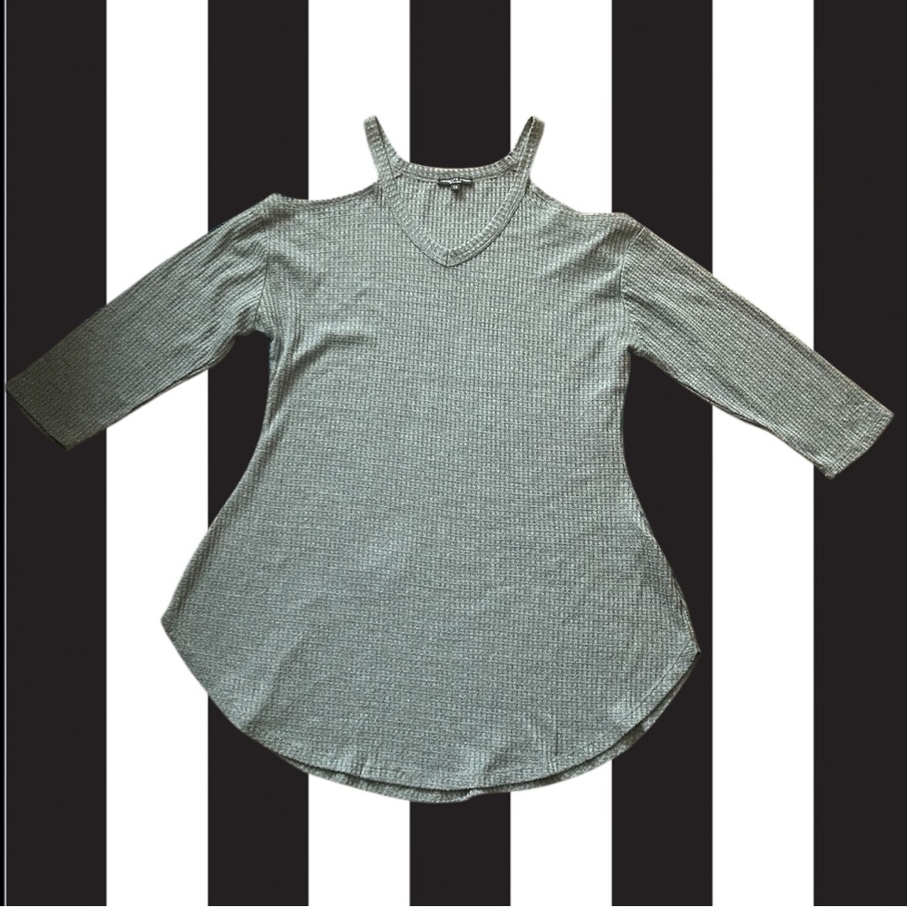 Absolute Angel Cold Shoulder Waffle Knit Mini Dress Gray Women’s 1X - Picture 6 of 10